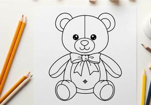 Cute white teddy bear with bow vector illustration