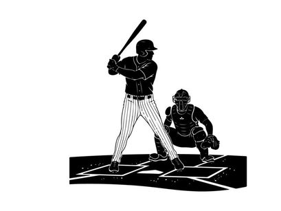 Baseball player silhouette at home plate with catcher