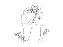 Line art portrait woman, Flower face one line vector illustration