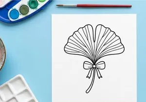 Ilustrasi Daun Ginkgo yang Elegan untuk Desain Alam dan Botani. Seni Garis Minimalis untuk Tema Ramah Lingkungan.