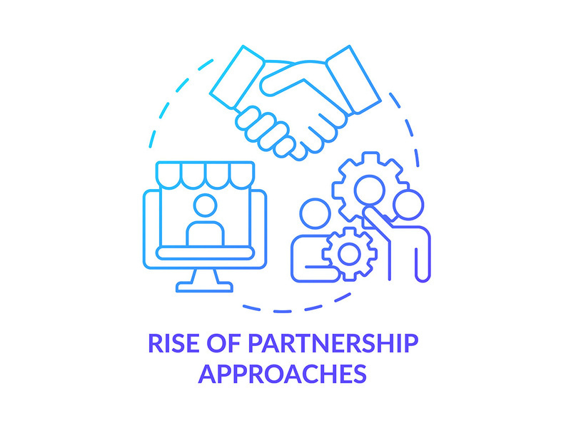 Rise of partnership approaches blue gradient concept icon