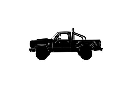 Silhouette of a classic pickup truck with large tires and roll bar silhouette