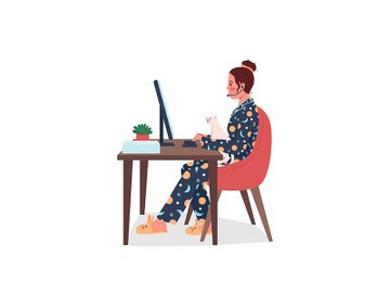 Freelance employee in pajamas flat color vector detailed character preview picture