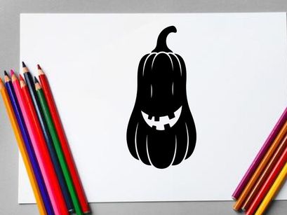 Abóbora de Halloween Estilizada com Rosto Esculpido e Haste Curva