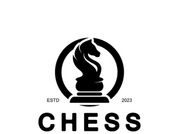 Chess strategy game logo with horse, king, pawn, minister and rook. Logo for chess tournament, chess team, chess championship, chess game application. preview picture