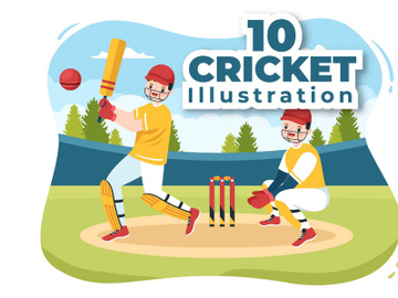 10 Batsman Playing Cricket Sports Illustration preview picture