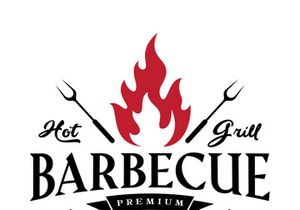Simple Barbecue Vintage hot grill, with crossed flames and spatula. Logo for restaurant, badge, cafe and bar.vector