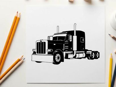 Silhouette of a large black semi truck with trailer