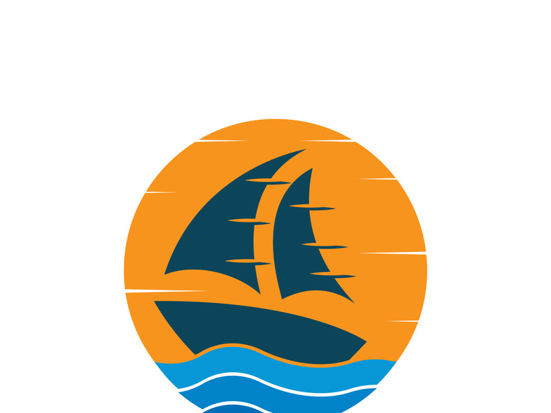 Sailboat boat on sea ocean wave with logo design simple ship