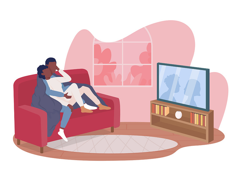 Loving couple in living room vector isolated illustration