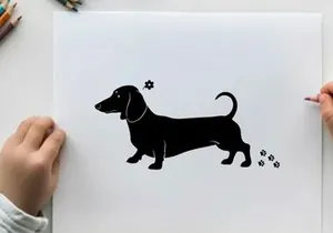 Silhouette of a dachshund dog standing still profile view
