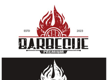Simple Barbecue Vintage hot grill, with crossed flames and spatula. Logo for restaurant, badge, cafe and bar.vector