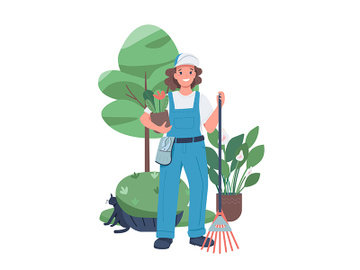 Woman landscaper flat color vector detailed character preview picture