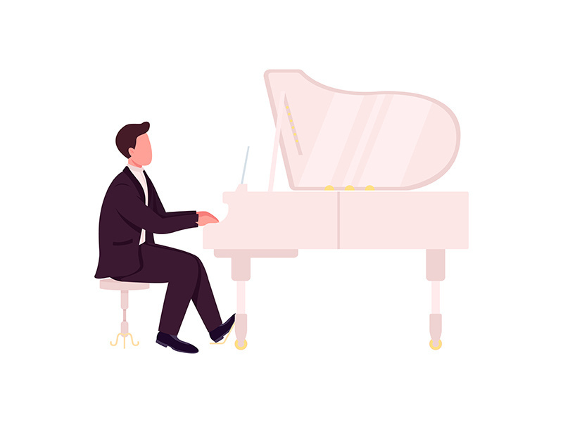 Caucasian piano player flat color vector faceless character