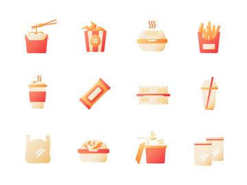 Take out fast food vector flat color icon set preview picture