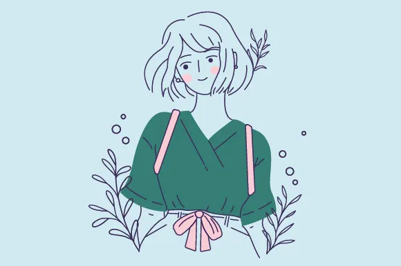 Line art portrait of a girl. An avatar. Vector flat illustration
