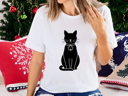 Elegant Black Cat with Clover Charm
