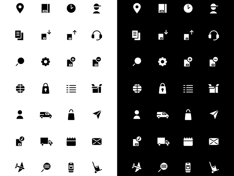 Delivery glyph icons set for night and day mode