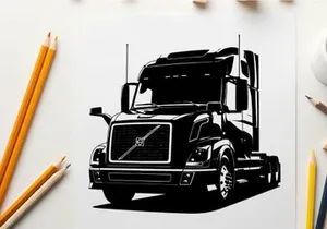 Silhouette of a volvo semi truck front view