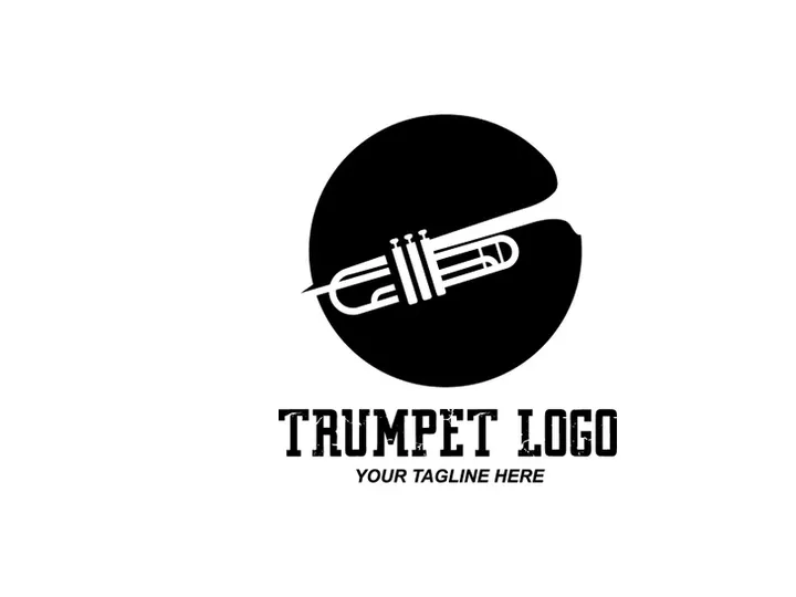 Trumpet logo design, generate melody, musical instrument vector sketch illustration