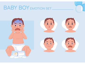 Confused baby boy semi flat color character emotions set preview picture