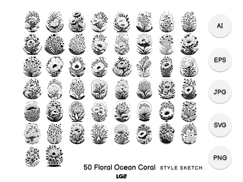 Floral Ocean Coral Element Icon Black