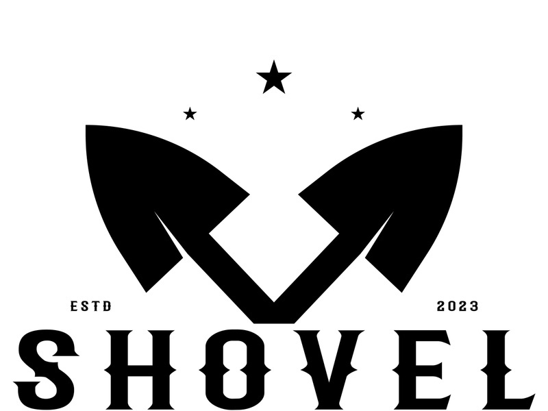 Shovel logo for agriculture, excavation,building, mining foundation. gardening vector set design with leaves