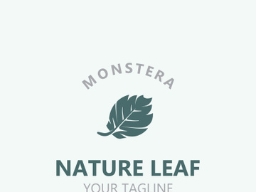 Monstera deliciosa leaf nature logo design, flat plant icon design illustration template preview picture