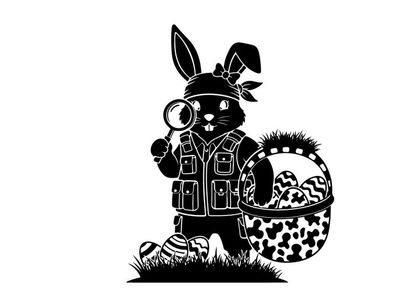Easter bunny silhouette with magnifying glass and basket