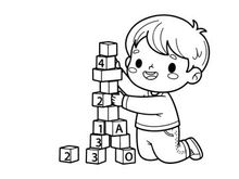 Child learning numbers alphabet blocks vector illustration
