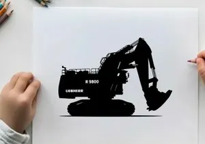 Silhouette of a black excavator on a white background
