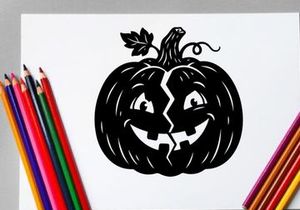 Black and White Halloween Pumpkin with Jack-o'-Lantern Face