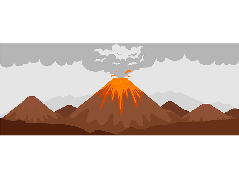 Volcano eruption flat color vector illustration