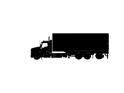 Black silhouette of a large semi truck with trailer
