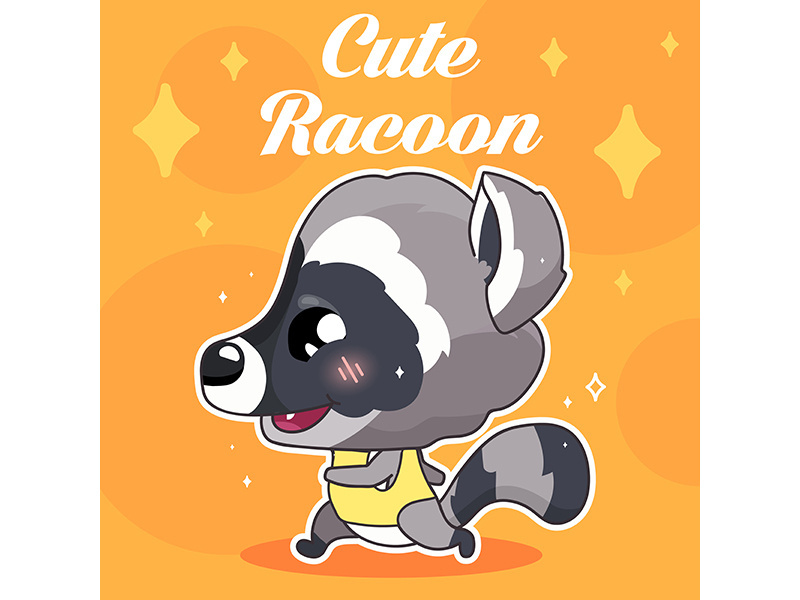 Cute raccoon kawaii character social media post mockup with lettering