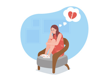 Upset girl sit alone with broken heart 2D vector isolated illustration preview picture