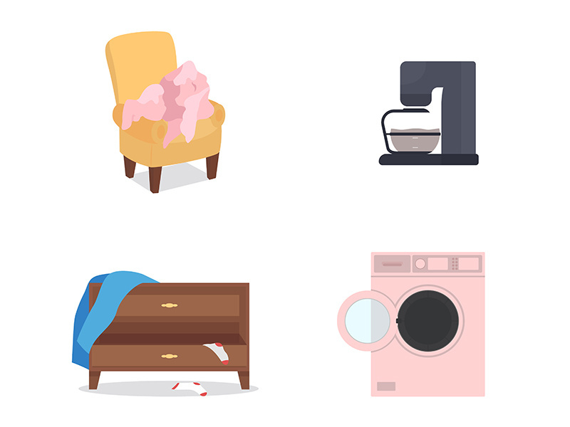 Household appliance and furniture flat color vector object