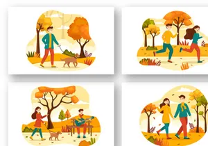 12 Autumn Activity Vector Illustration