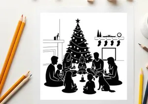 Family in silhouette celebrating around a christmas tree