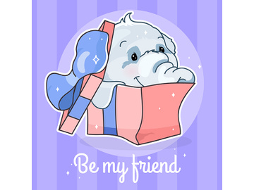 Cute elephant kawaii character social media post mockup preview picture