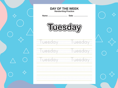 7 Pages Day name of the week trace and writing practice sheet