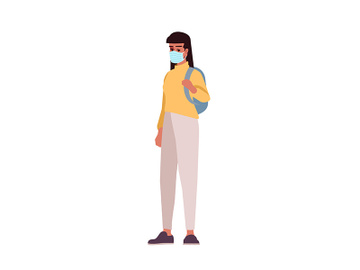 College girl in surgical mask semi flat RGB color vector illustration preview picture