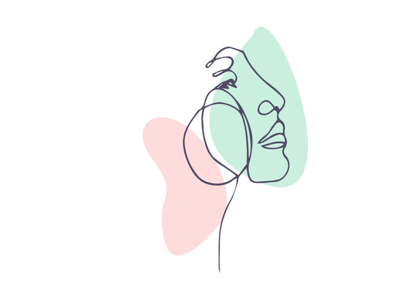 Line art portrait woman, Flower face one line vector illustration