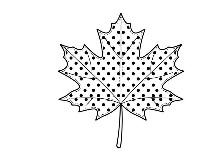 Polka dot maple leaf illustration. Decorative autumn foliage icon with pattern.