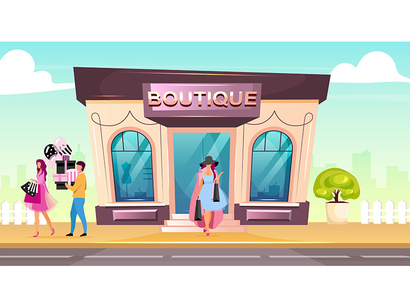 Boutique front flat color vector illustration