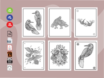 6 Bird Coloring Book Pages KDP Interior. preview picture