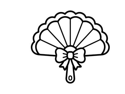 Ícone de leque com laço decorativo. Ilustração minimalista em preto e branco com traços lineares.