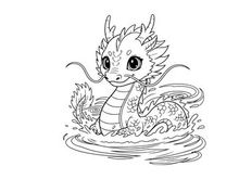 Cute cartoon dragon swimming in water vector illustration