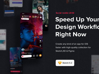 Jazam - Social mobile app UI Kit for SKETCH