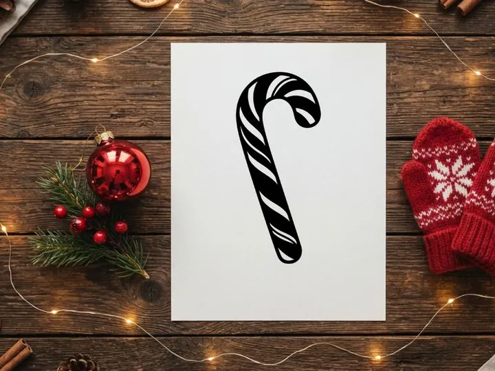 Black and white candy cane icon isolated on white background for Christmas design